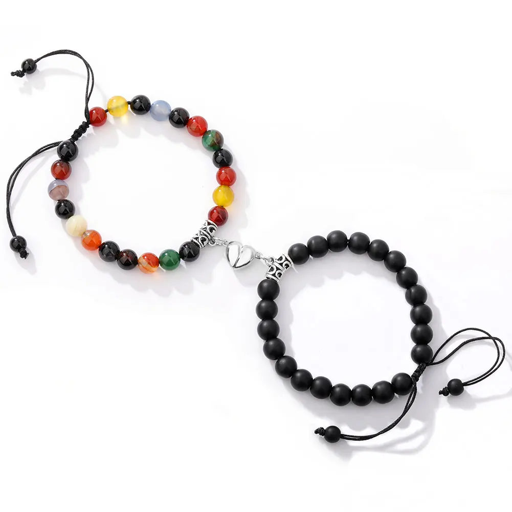 2Pcs/Set Couple Bracelets Natural Stone Beads Heart Shaped Distance Magnet Attraction Bracelet for Lovers Jewelry Gifts 2024 New