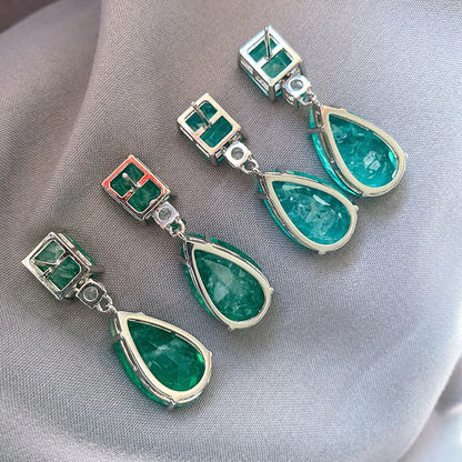 2021 Trend Paraiba Tourmaline Emerald Gemstone Big Drop Earrings for Women Cocktail Party Fine Jewelry Anniversary Female Gift