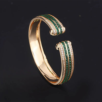 Luxury Wedding Bangles for Women Vintage Sapphire Emerald Ruby Gold Color Cuff Bracelets Party Fine Jewelry Birthday Female Gift