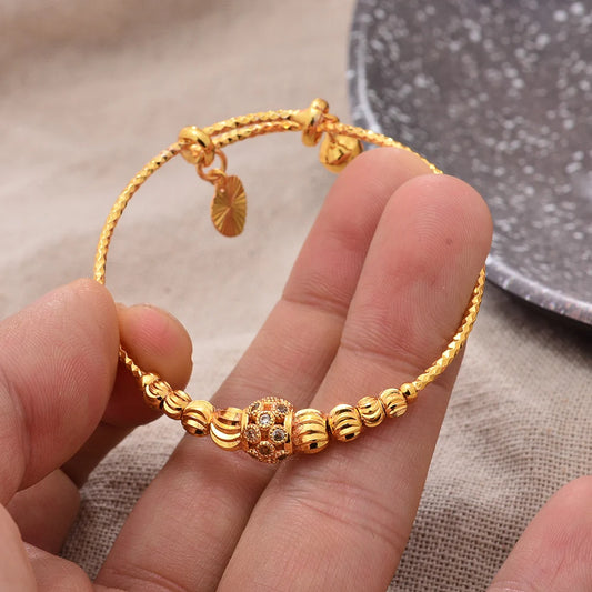 France Baby Bead Gold Color Bangles Female Zircon Stone Adjustable Bracelets for Girls Boys Bangles 4-10 Years Old Girls Gifts