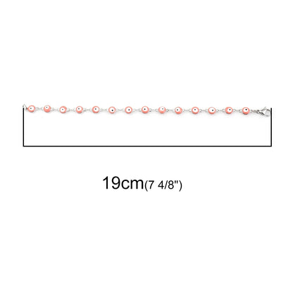 1PC 18.7-19.5Cm Hot 304 Stainless Steel Bracelets for Men Women Jewelry Gold Color Link Chain Multicolor Evil Eye Enamel Anklet