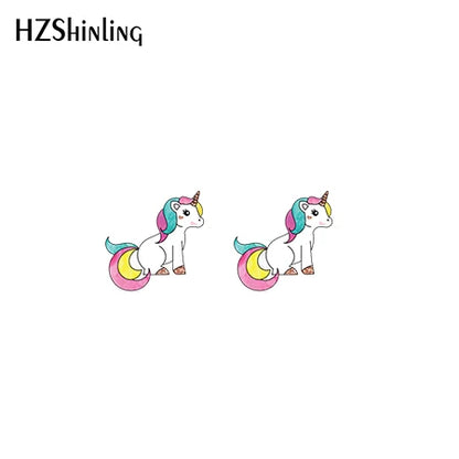 2019 New Cute Unicorn Acrylic Earring Baby Unicorn Resin Earring Epoxy Art Stud Earrings Gifts Girl Boy