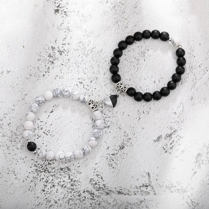 2Pcs/Set Couple Bracelets Natural Stone Beads Heart Shaped Distance Magnet Attraction Bracelet for Lovers Jewelry Gifts 2024 New