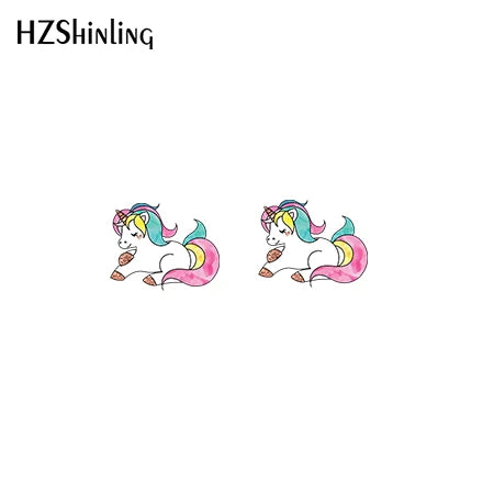2019 New Cute Unicorn Acrylic Earring Baby Unicorn Resin Earring Epoxy Art Stud Earrings Gifts Girl Boy