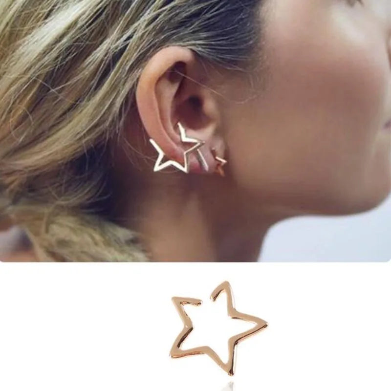 Girls Hollow Star Ear Cuff Earrings Studs Boho Vintage Fake Cartilage Earring Clip Earrings Women Earrings Punk Rock Earcuff