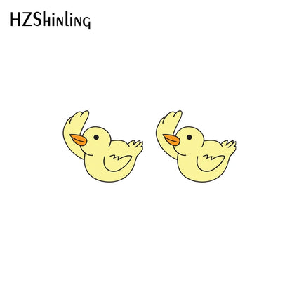 2021 New Baby Funny Yellow Duck Stud Earring Cute Animal Acrylic Resin Earrings Epoxy Handmade Jewelry Gifts Girl