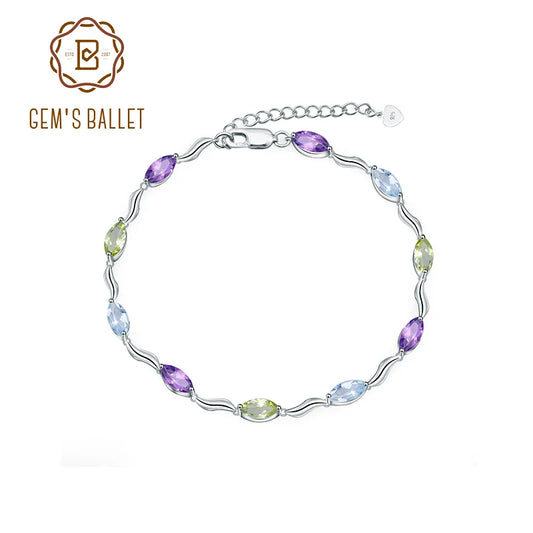 Sky Blue Topaz Peridot Amethyst Mix Gemstone Bracelets&Bangles Pure 925 Sterling Silver Fashion Jewelry for Women