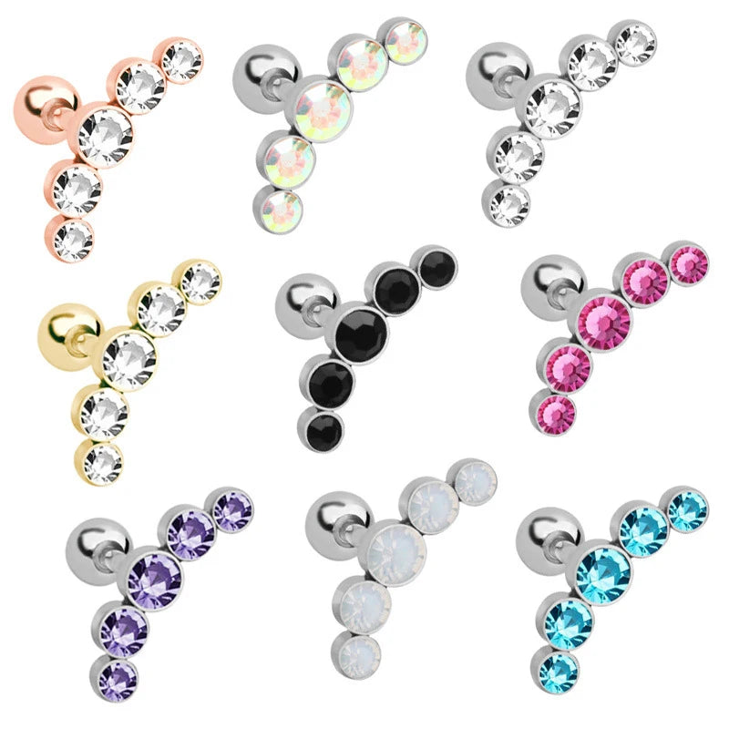 1PC Crystal CZ Helix Earrings Studs Ear Piercing 316L Surgical Steel Cartilage Earring 16G Tragus Conch Piercings for Women Punk