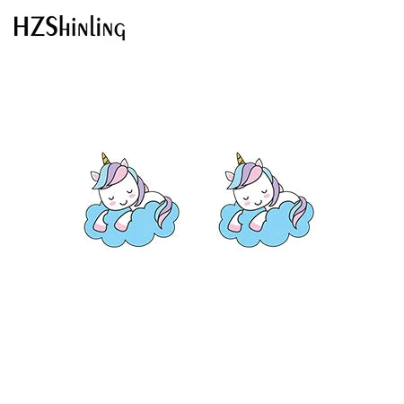 2019 New Cute Unicorn Acrylic Earring Baby Unicorn Resin Earring Epoxy Art Stud Earrings Gifts Girl Boy