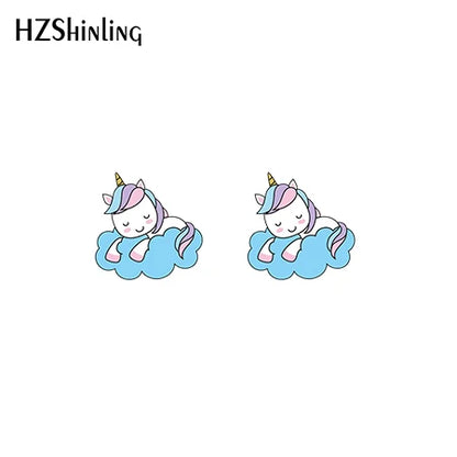 2019 New Cute Unicorn Acrylic Earring Baby Unicorn Resin Earring Epoxy Art Stud Earrings Gifts Girl Boy