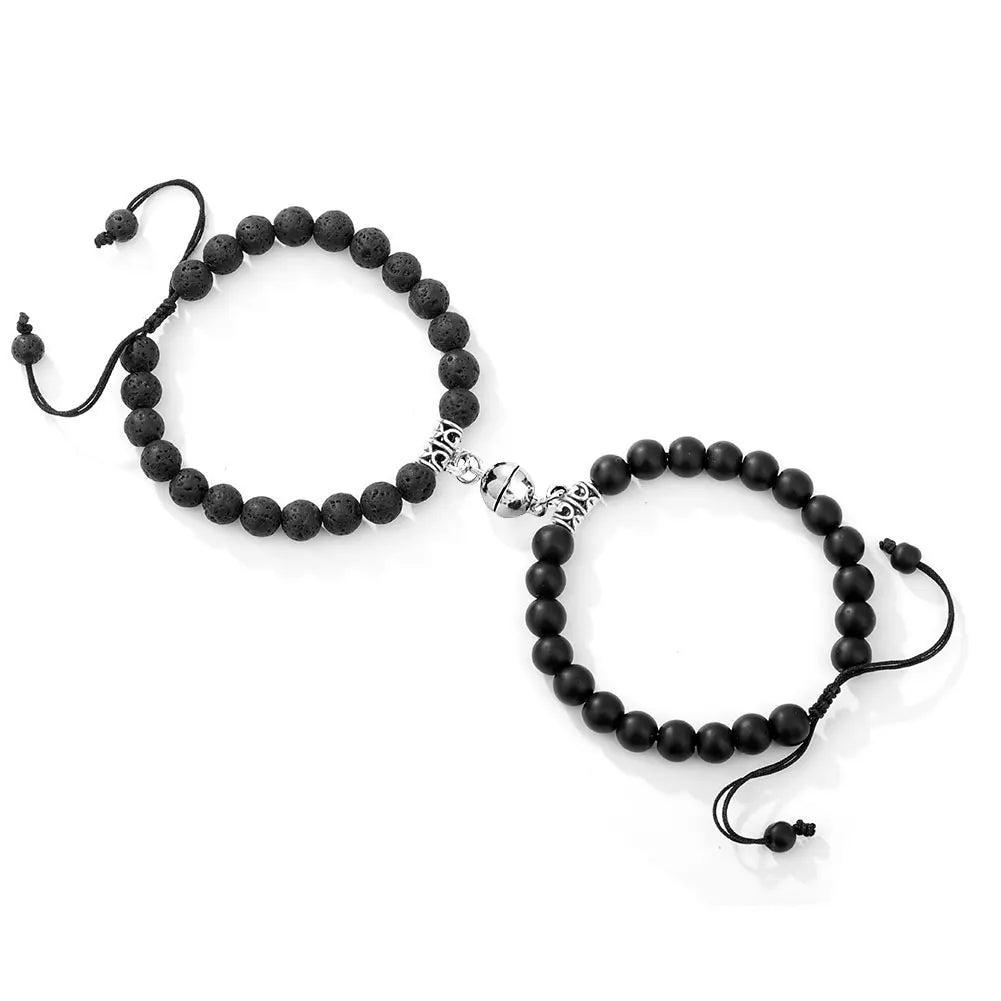 2Pcs/Set Couple Bracelets Natural Stone Beads Heart Shaped Distance Magnet Attraction Bracelet for Lovers Jewelry Gifts 2024 New