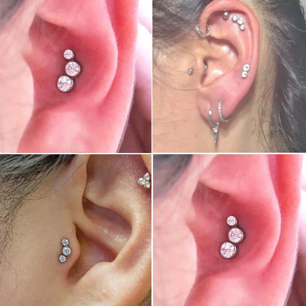 1PC Crystal CZ Helix Earrings Studs Ear Piercing 316L Surgical Steel Cartilage Earring 16G Tragus Conch Piercings for Women Punk