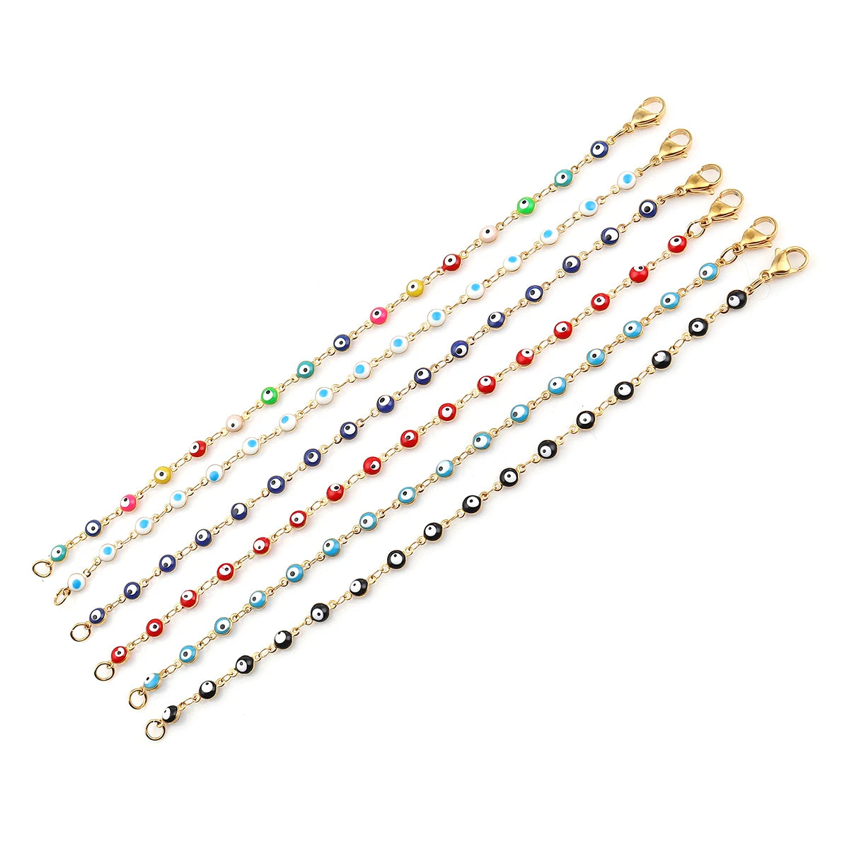 1PC 18.7-19.5Cm Hot 304 Stainless Steel Bracelets for Men Women Jewelry Gold Color Link Chain Multicolor Evil Eye Enamel Anklet