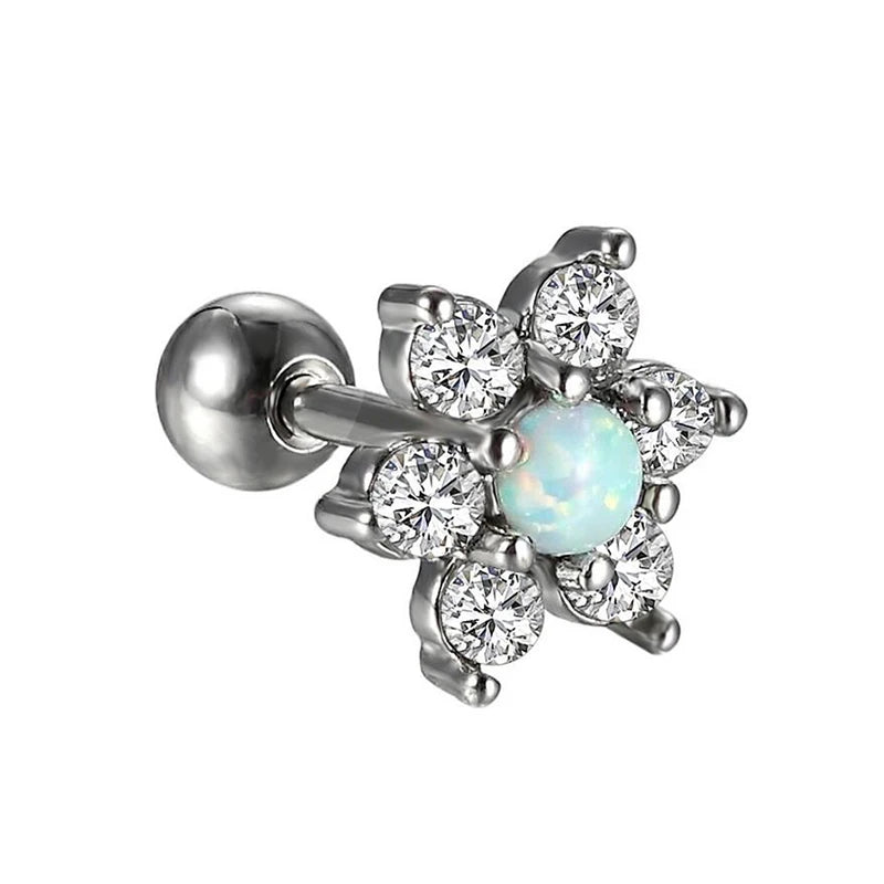 1PC Crystal CZ Helix Earrings Studs Ear Piercing 316L Surgical Steel Cartilage Earring 16G Tragus Conch Piercings for Women Punk
