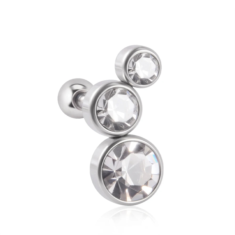 1PC Crystal CZ Helix Earrings Studs Ear Piercing 316L Surgical Steel Cartilage Earring 16G Tragus Conch Piercings for Women Punk