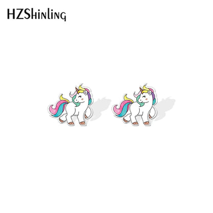 2019 New Cute Unicorn Acrylic Earring Baby Unicorn Resin Earring Epoxy Art Stud Earrings Gifts Girl Boy