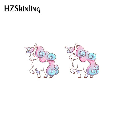 2019 New Cute Unicorn Acrylic Earring Baby Unicorn Resin Earring Epoxy Art Stud Earrings Gifts Girl Boy