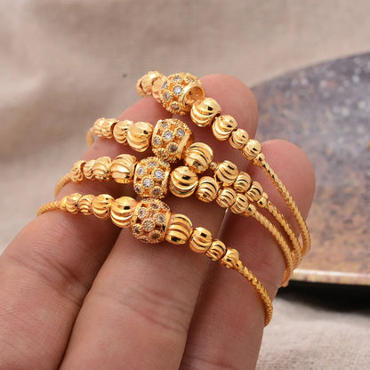 France Baby Bead Gold Color Bangles Female Zircon Stone Adjustable Bracelets for Girls Boys Bangles 4-10 Years Old Girls Gifts