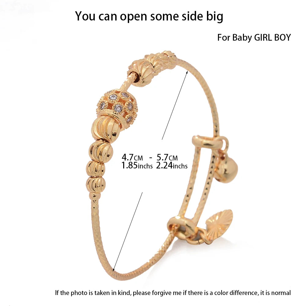 France Baby Bead Gold Color Bangles Female Zircon Stone Adjustable Bracelets for Girls Boys Bangles 4-10 Years Old Girls Gifts