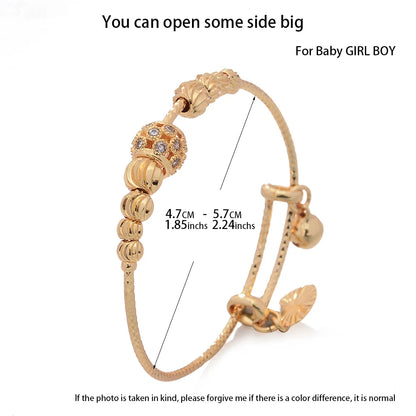 France Baby Bead Gold Color Bangles Female Zircon Stone Adjustable Bracelets for Girls Boys Bangles 4-10 Years Old Girls Gifts