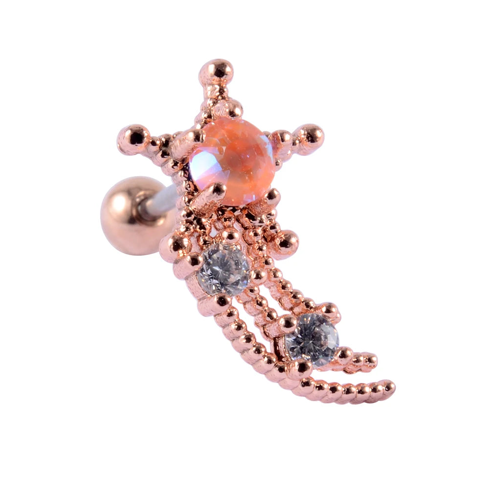 1PC Stainless Steel Multicolor Cz Tragus Cartilage Earrings Crystal Feather Ear Helix Tragus Earrings Lobe Piercing Jewelry 20G