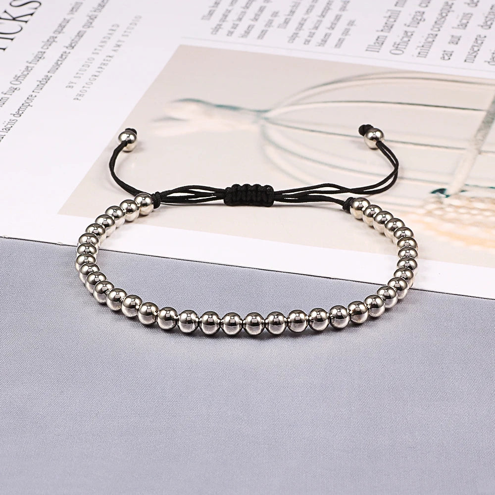 Trendy Copper Beads Bracelets 5Mm Handmade Adjustable Braided Strand Bangles for Women Men Yoga Healing Fashion Jewelry Pulseira