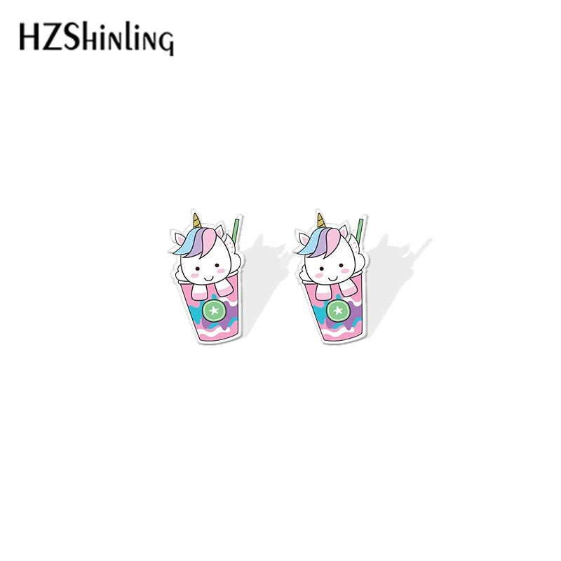 2019 New Cute Unicorn Acrylic Earring Baby Unicorn Resin Earring Epoxy Art Stud Earrings Gifts Girl Boy