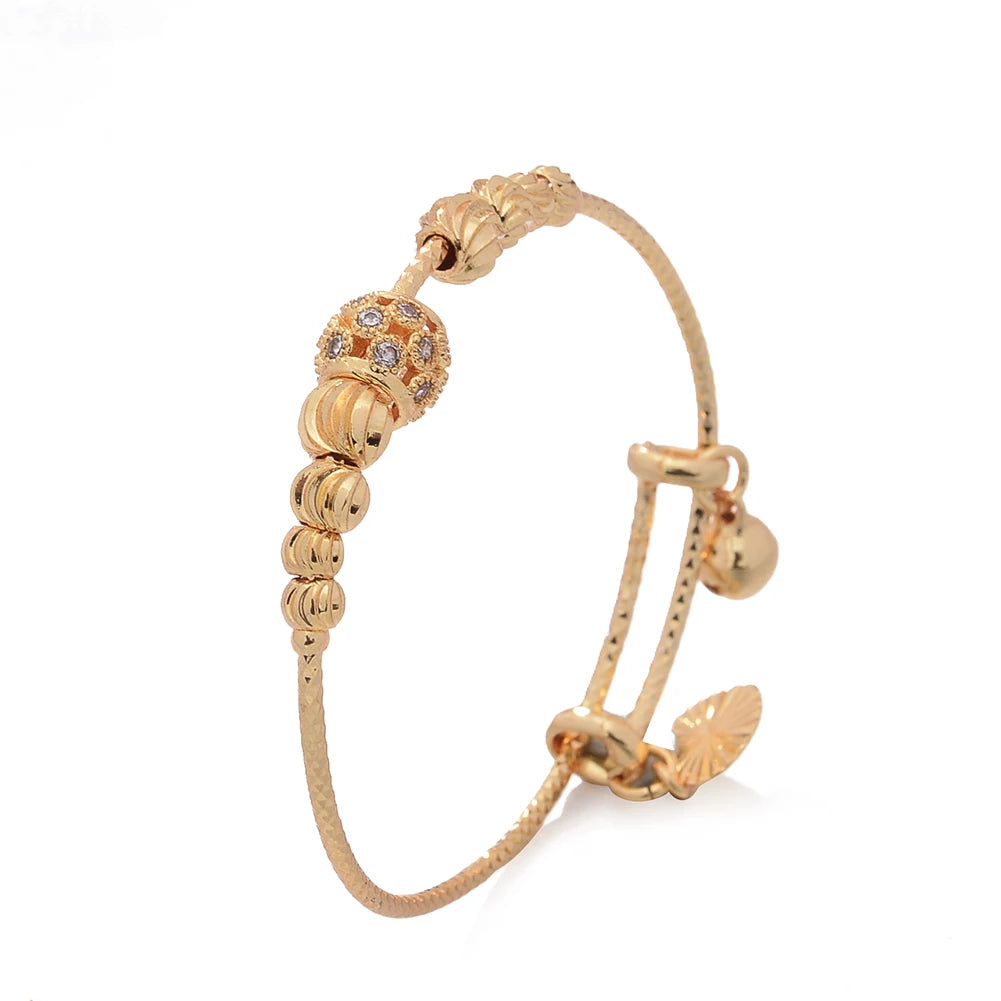 France Baby Bead Gold Color Bangles Female Zircon Stone Adjustable Bracelets for Girls Boys Bangles 4-10 Years Old Girls Gifts