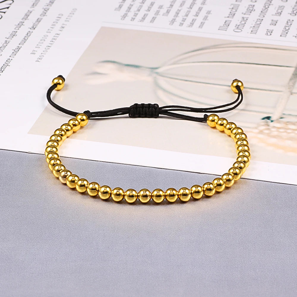 Trendy Copper Beads Bracelets 5Mm Handmade Adjustable Braided Strand Bangles for Women Men Yoga Healing Fashion Jewelry Pulseira