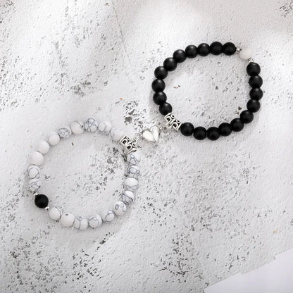 2Pcs/Set Couple Bracelets Natural Stone Beads Heart Shaped Distance Magnet Attraction Bracelet for Lovers Jewelry Gifts 2024 New