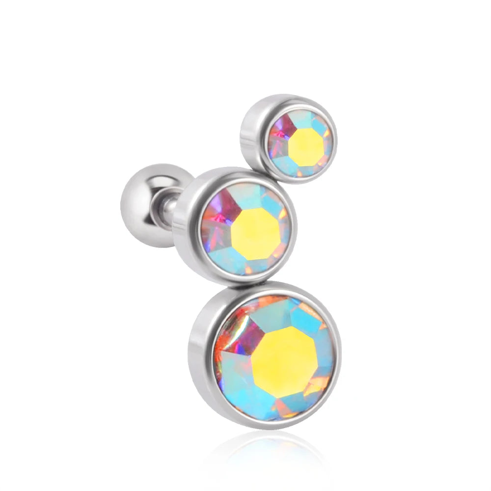 1PC Crystal CZ Helix Earrings Studs Ear Piercing 316L Surgical Steel Cartilage Earring 16G Tragus Conch Piercings for Women Punk