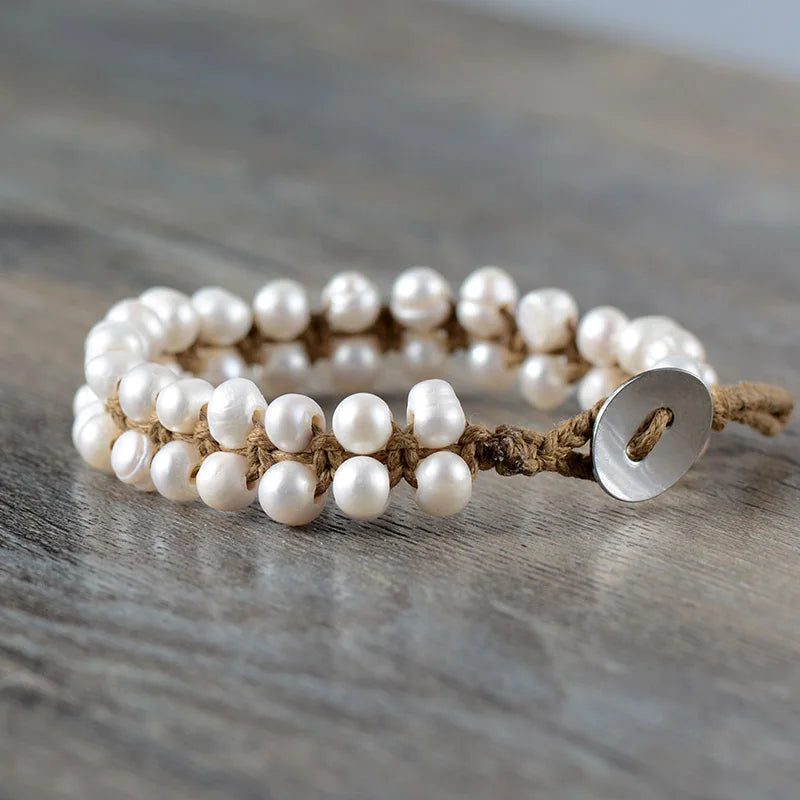 Classic Pearl Bracelet Handmade Bohemia Freshwater Pearls String Knotted Bracelet Birthday Holiday Gift Pearl Jewelry