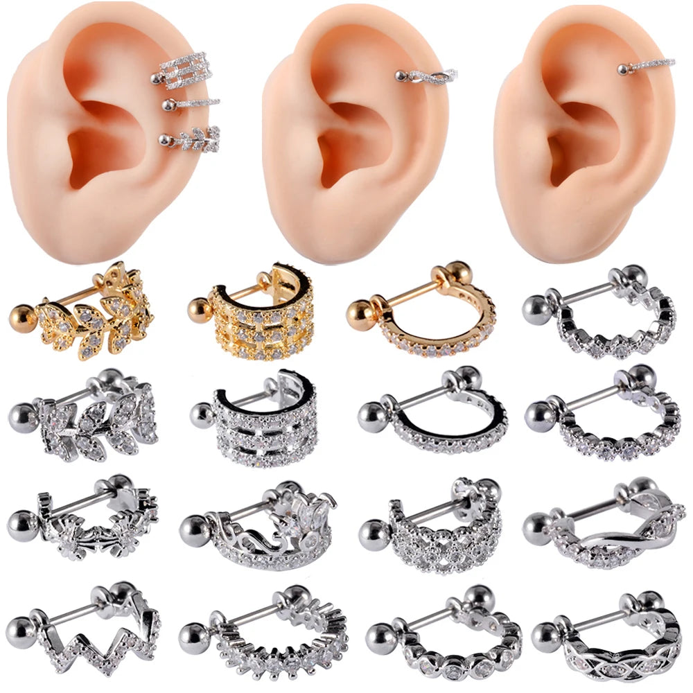 1Pcs Surgical Steel Barbell with CZ Hoop Ear Tragus Cartilage Helix Earrings Ear Studs Ear Cuff Rook Woman Lobe Piercing Jewelry