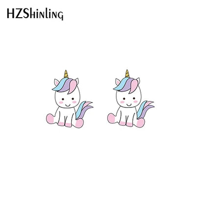 2019 New Cute Unicorn Acrylic Earring Baby Unicorn Resin Earring Epoxy Art Stud Earrings Gifts Girl Boy