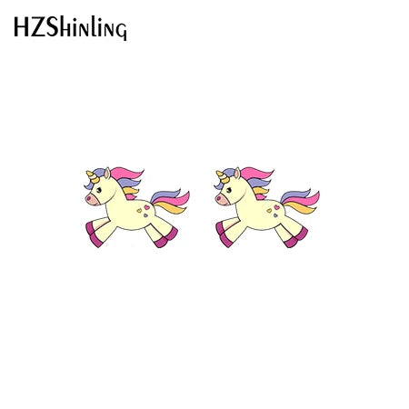 2019 New Cute Unicorn Acrylic Earring Baby Unicorn Resin Earring Epoxy Art Stud Earrings Gifts Girl Boy
