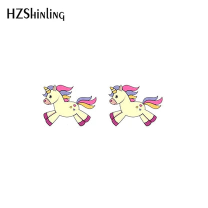 2019 New Cute Unicorn Acrylic Earring Baby Unicorn Resin Earring Epoxy Art Stud Earrings Gifts Girl Boy