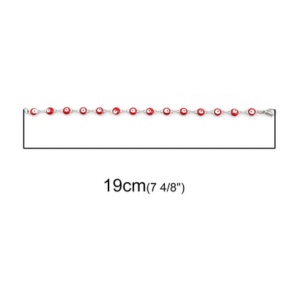 1PC 18.7-19.5Cm Hot 304 Stainless Steel Bracelets for Men Women Jewelry Gold Color Link Chain Multicolor Evil Eye Enamel Anklet
