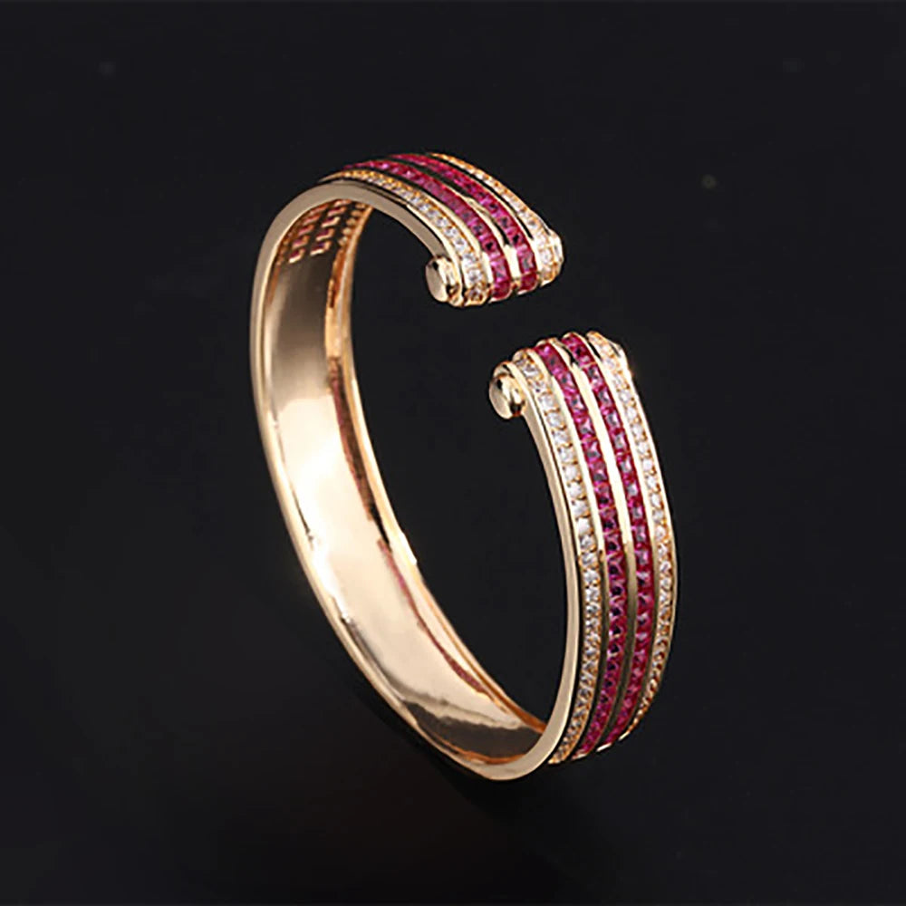 Luxury Wedding Bangles for Women Vintage Sapphire Emerald Ruby Gold Color Cuff Bracelets Party Fine Jewelry Birthday Female Gift