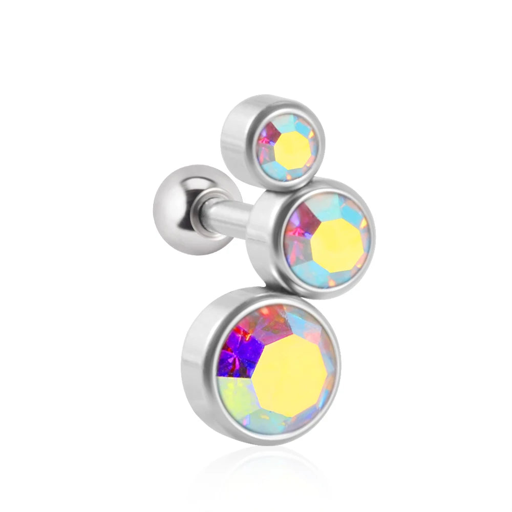 1PC Crystal CZ Helix Earrings Studs Ear Piercing 316L Surgical Steel Cartilage Earring 16G Tragus Conch Piercings for Women Punk
