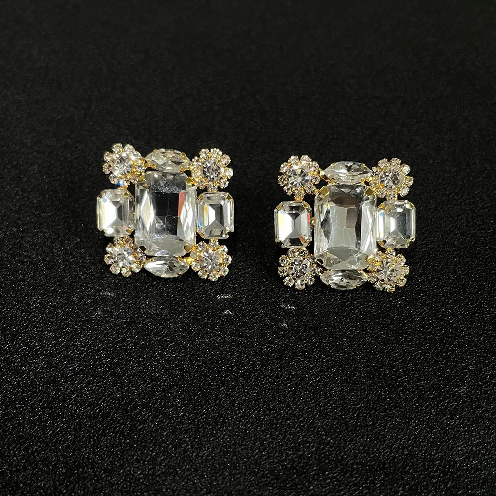 Stonefans New Square Clip Earrings No Hole Wedding Jewelry Women Large Clear Crystal Rhinestone Clip on Earrings Ear Women