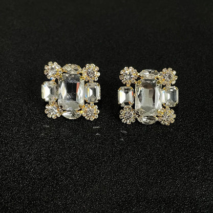 Stonefans New Square Clip Earrings No Hole Wedding Jewelry Women Large Clear Crystal Rhinestone Clip on Earrings Ear Women