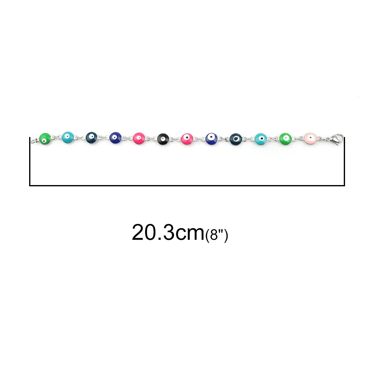 1PC 18.7-19.5Cm Hot 304 Stainless Steel Bracelets for Men Women Jewelry Gold Color Link Chain Multicolor Evil Eye Enamel Anklet