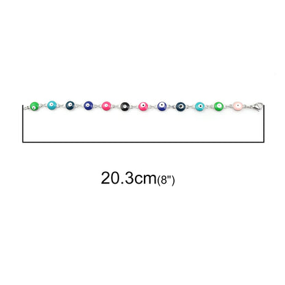 1PC 18.7-19.5Cm Hot 304 Stainless Steel Bracelets for Men Women Jewelry Gold Color Link Chain Multicolor Evil Eye Enamel Anklet