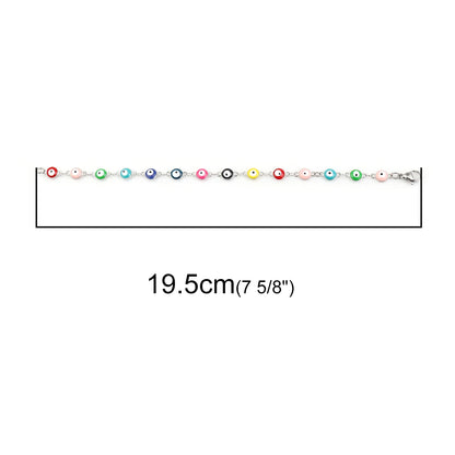 1PC 18.7-19.5Cm Hot 304 Stainless Steel Bracelets for Men Women Jewelry Gold Color Link Chain Multicolor Evil Eye Enamel Anklet