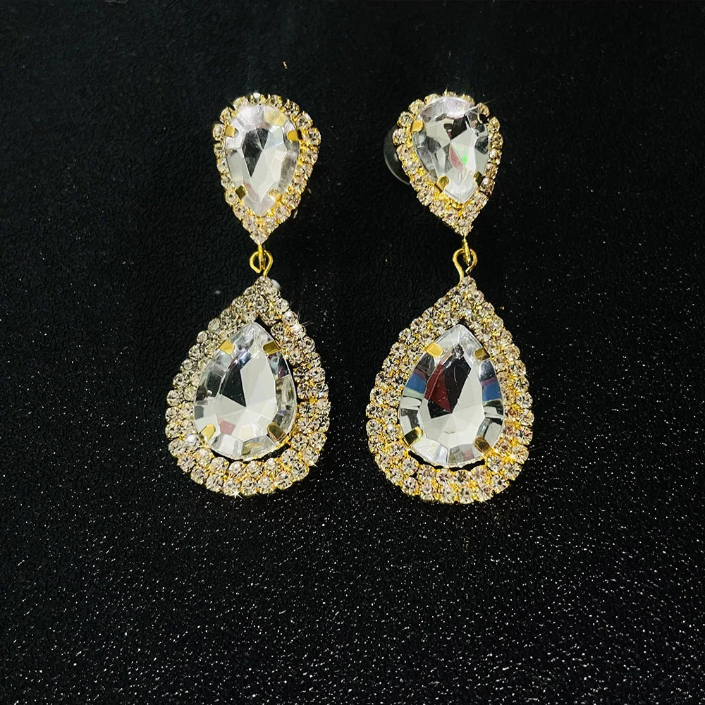 Stonefans New Square Clip Earrings No Hole Wedding Jewelry Women Large Clear Crystal Rhinestone Clip on Earrings Ear Women