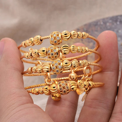 France Baby Bead Gold Color Bangles Female Zircon Stone Adjustable Bracelets for Girls Boys Bangles 4-10 Years Old Girls Gifts