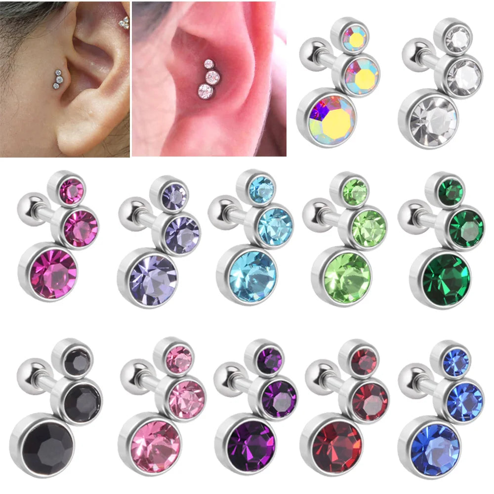 1PC Crystal CZ Helix Earrings Studs Ear Piercing 316L Surgical Steel Cartilage Earring 16G Tragus Conch Piercings for Women Punk