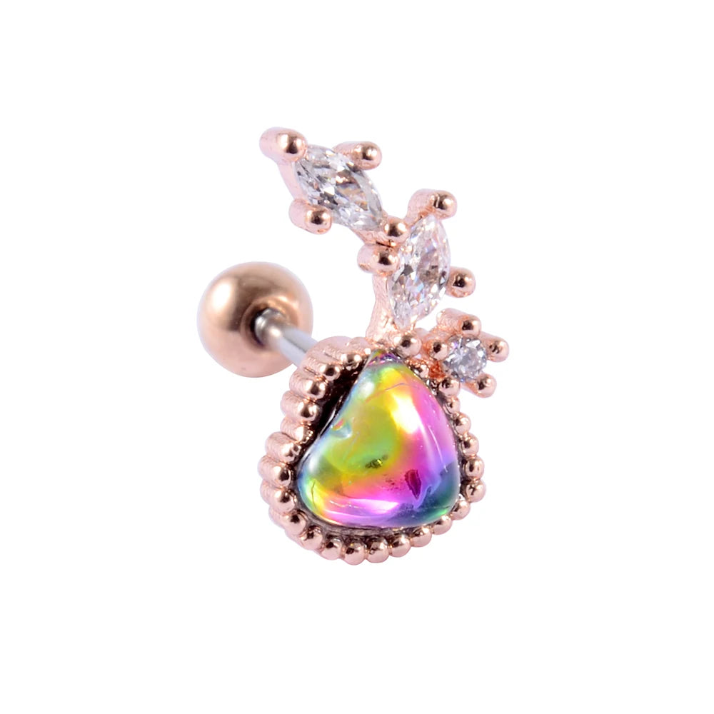 1PC Stainless Steel Multicolor Cz Tragus Cartilage Earrings Crystal Feather Ear Helix Tragus Earrings Lobe Piercing Jewelry 20G