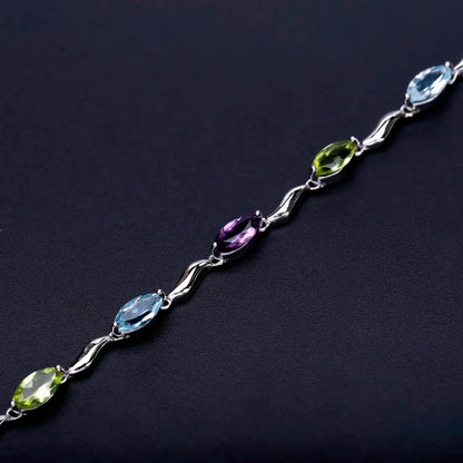 Sky Blue Topaz Peridot Amethyst Mix Gemstone Bracelets&Bangles Pure 925 Sterling Silver Fashion Jewelry for Women