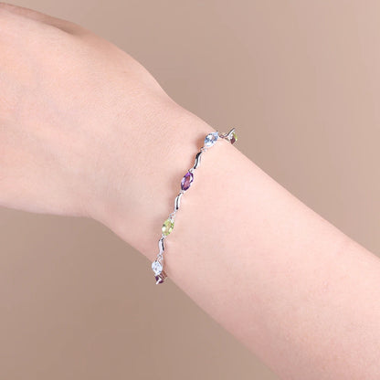 Sky Blue Topaz Peridot Amethyst Mix Gemstone Bracelets&Bangles Pure 925 Sterling Silver Fashion Jewelry for Women